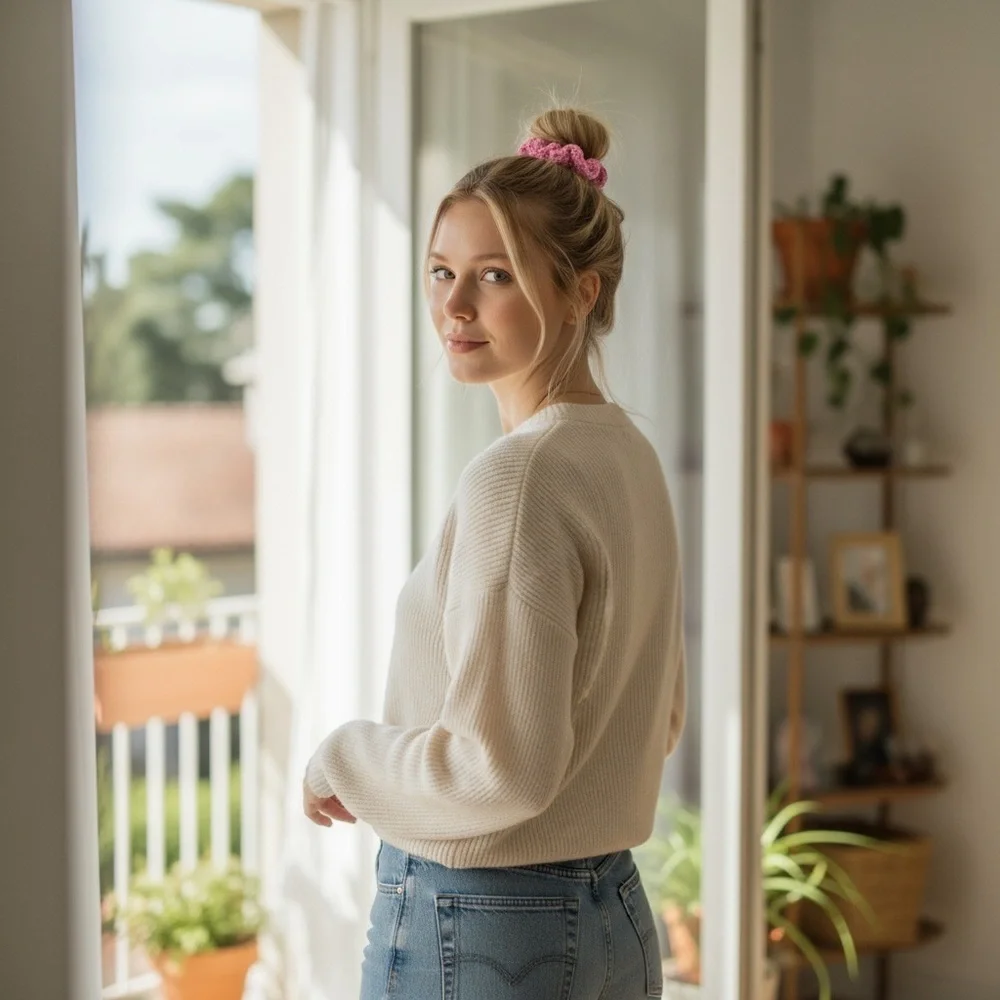 Elegant Pink Knit Hair Scrunchie